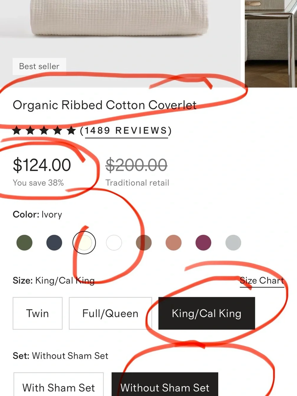 NEW King Quince $124 Organic Ribbed Cotton Coverlet Quilt Ivory